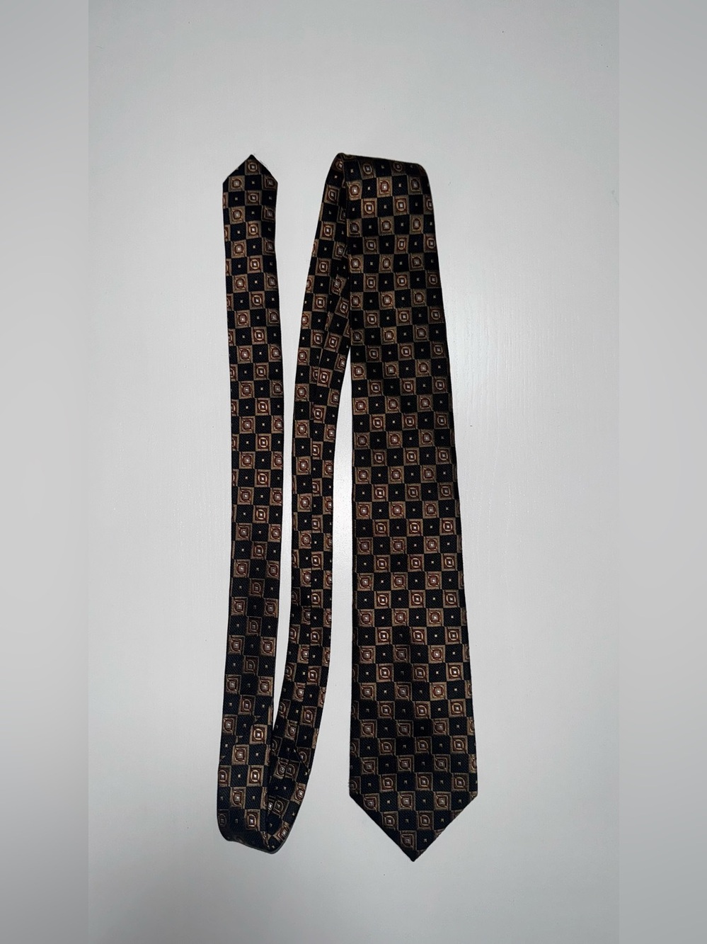 Men's Black Tie with Brown Geometric Squares